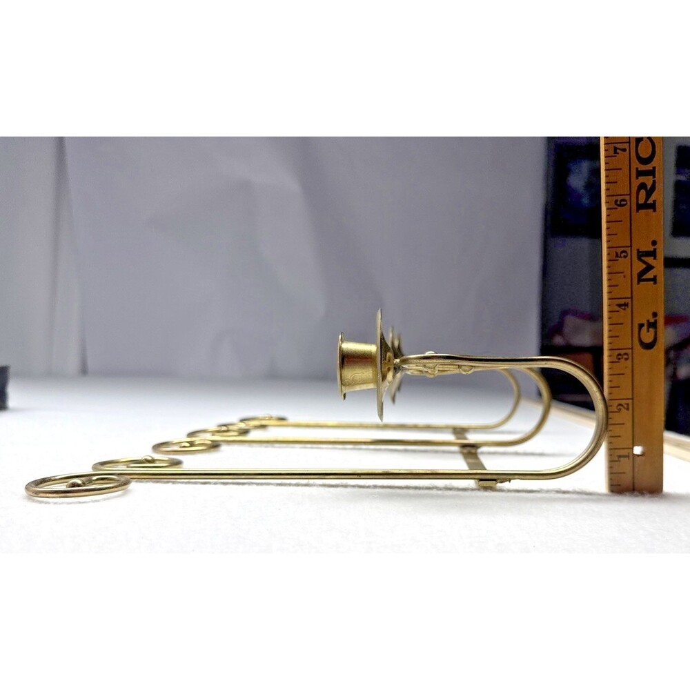 Home Interiors Brass Tone Triple Wall Candle Sconce 3 Arm Scroll 14" Vintage - Picture 7 of 10